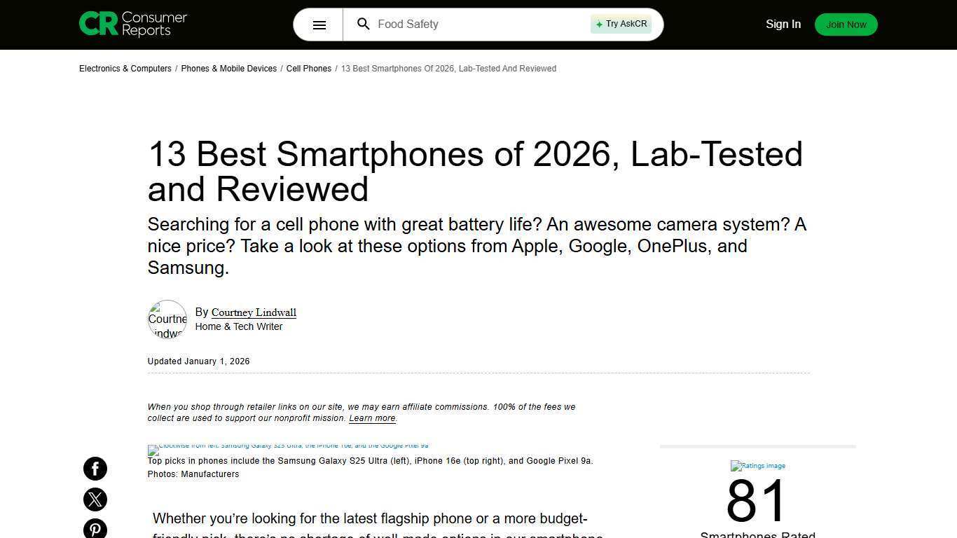 13 Best Smartphones of 2026, Lab-Tested and Reviewed - Consumer Reports